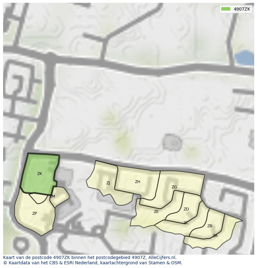 Afbeelding van het postcodegebied 4907 ZK op de kaart.