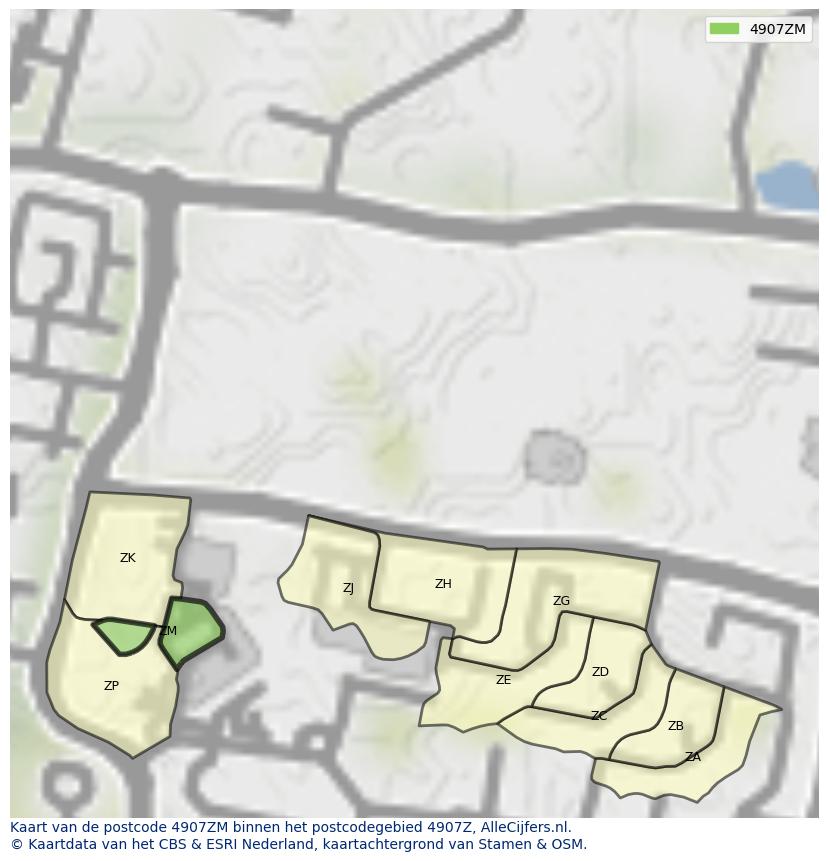 Afbeelding van het postcodegebied 4907 ZM op de kaart.