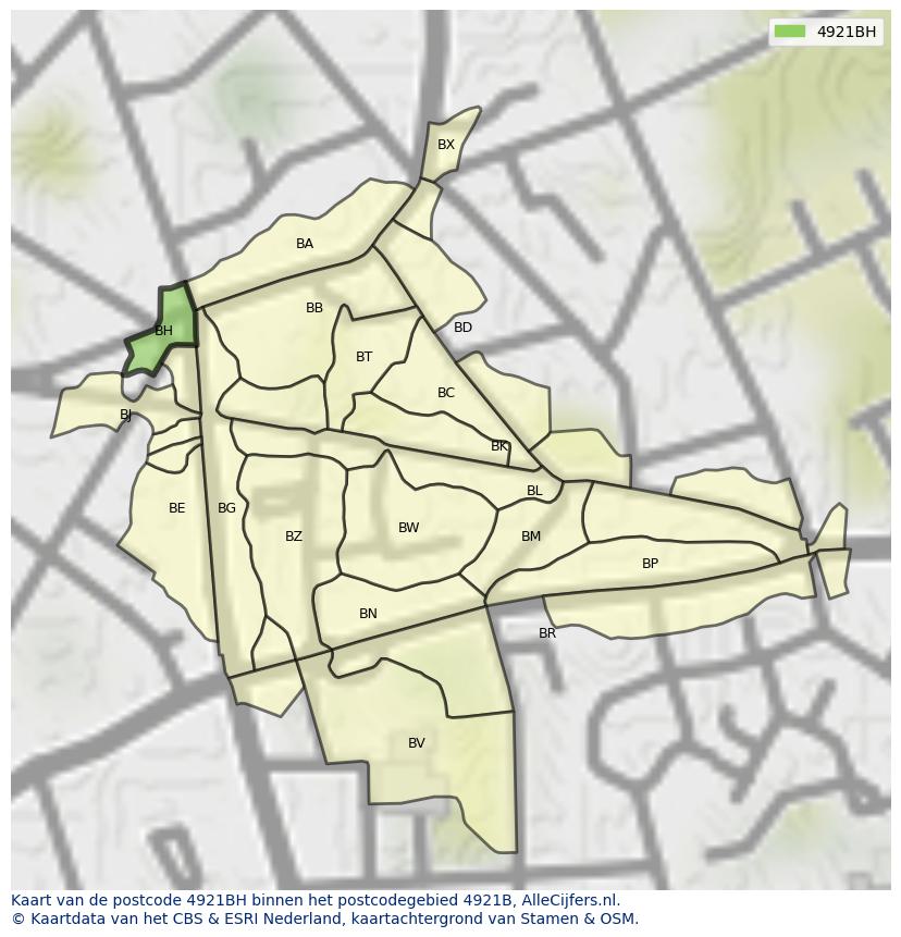 Afbeelding van het postcodegebied 4921 BH op de kaart.