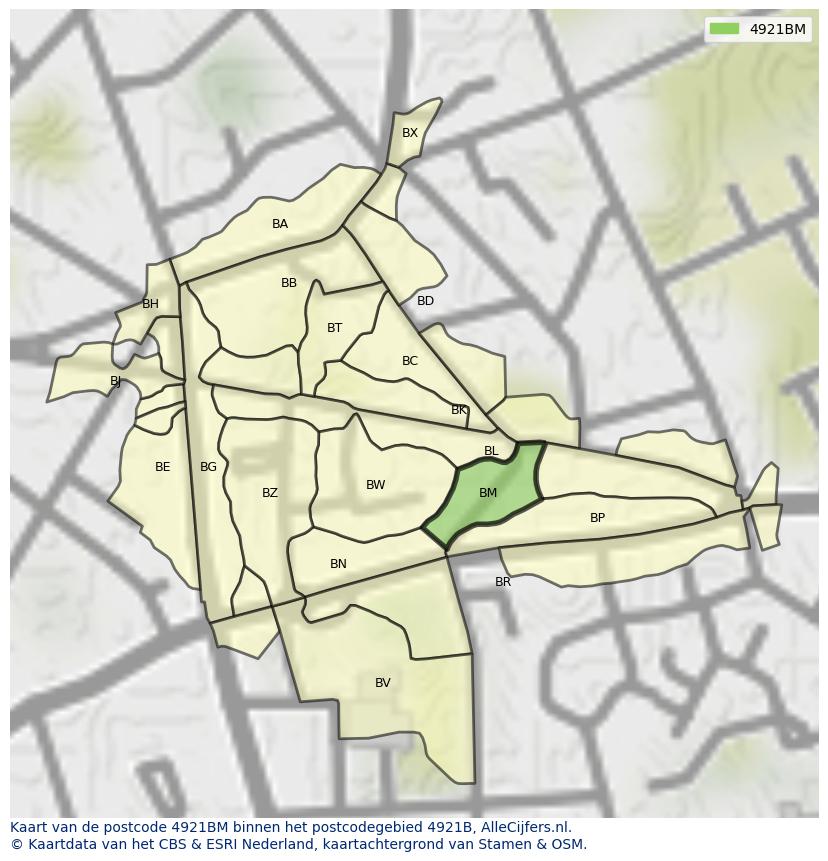 Afbeelding van het postcodegebied 4921 BM op de kaart.