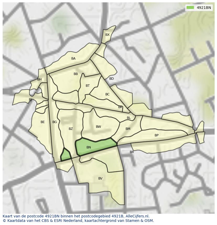 Afbeelding van het postcodegebied 4921 BN op de kaart.