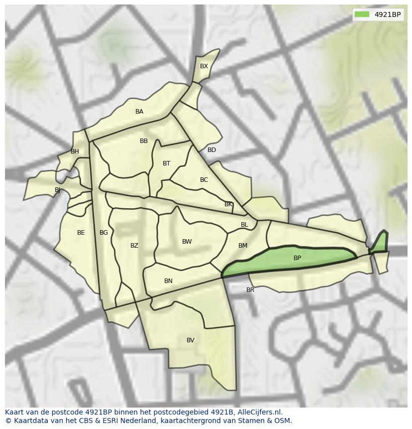 Afbeelding van het postcodegebied 4921 BP op de kaart.