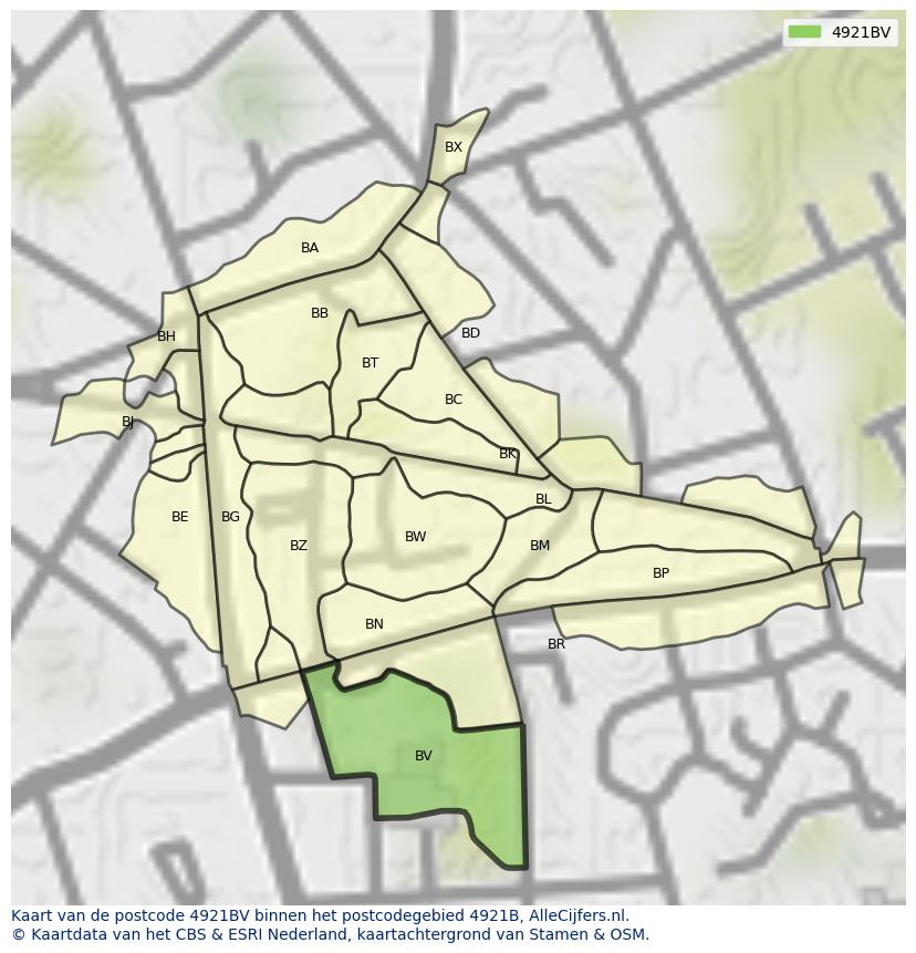 Afbeelding van het postcodegebied 4921 BV op de kaart.
