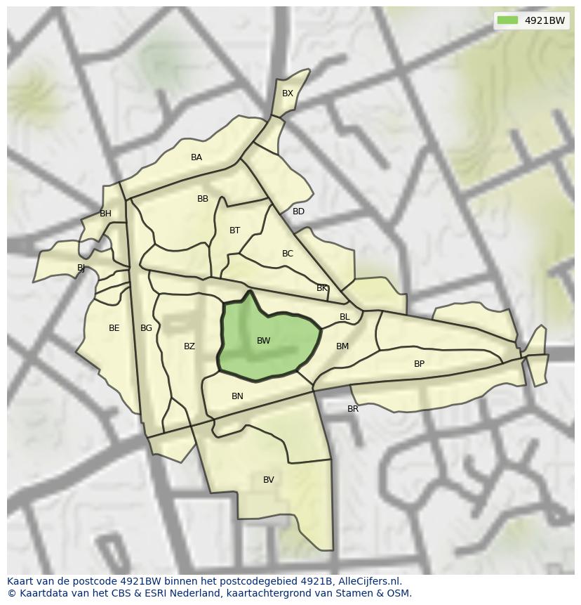 Afbeelding van het postcodegebied 4921 BW op de kaart.
