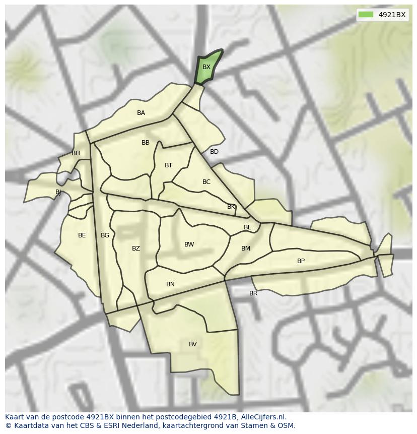 Afbeelding van het postcodegebied 4921 BX op de kaart.