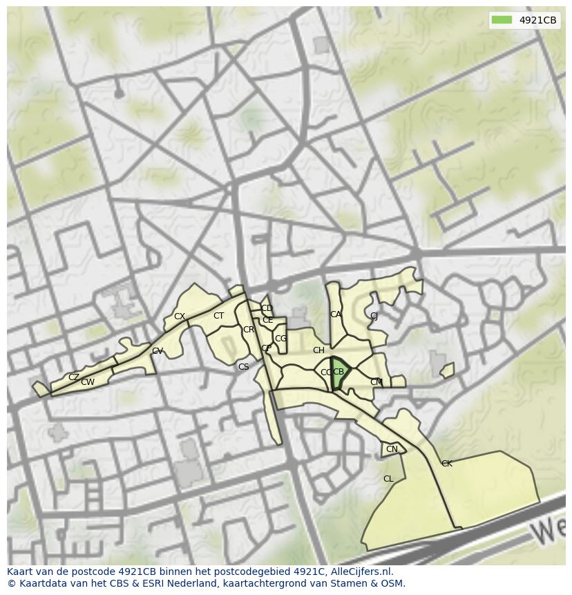 Afbeelding van het postcodegebied 4921 CB op de kaart.