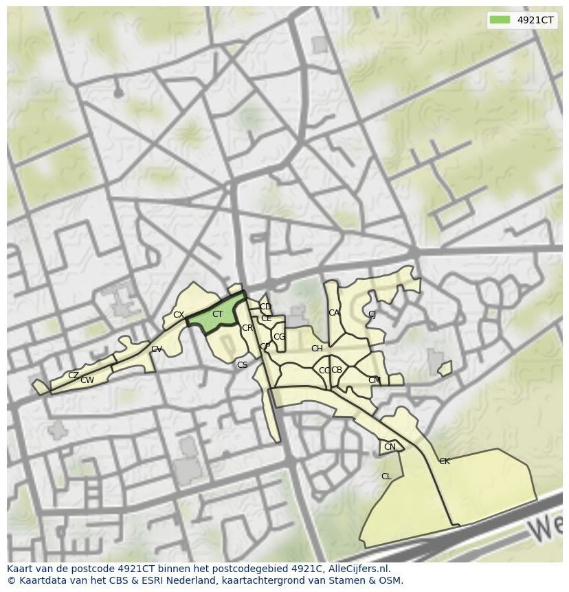 Afbeelding van het postcodegebied 4921 CT op de kaart.