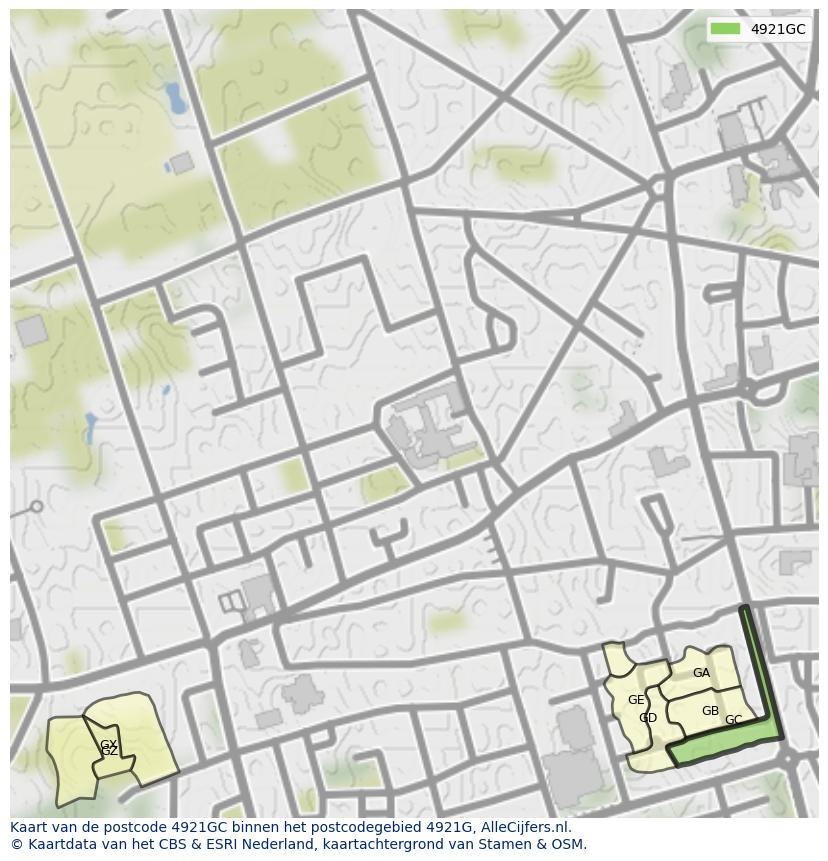 Afbeelding van het postcodegebied 4921 GC op de kaart.