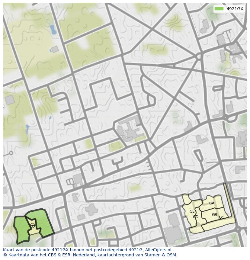 Afbeelding van het postcodegebied 4921 GX op de kaart.