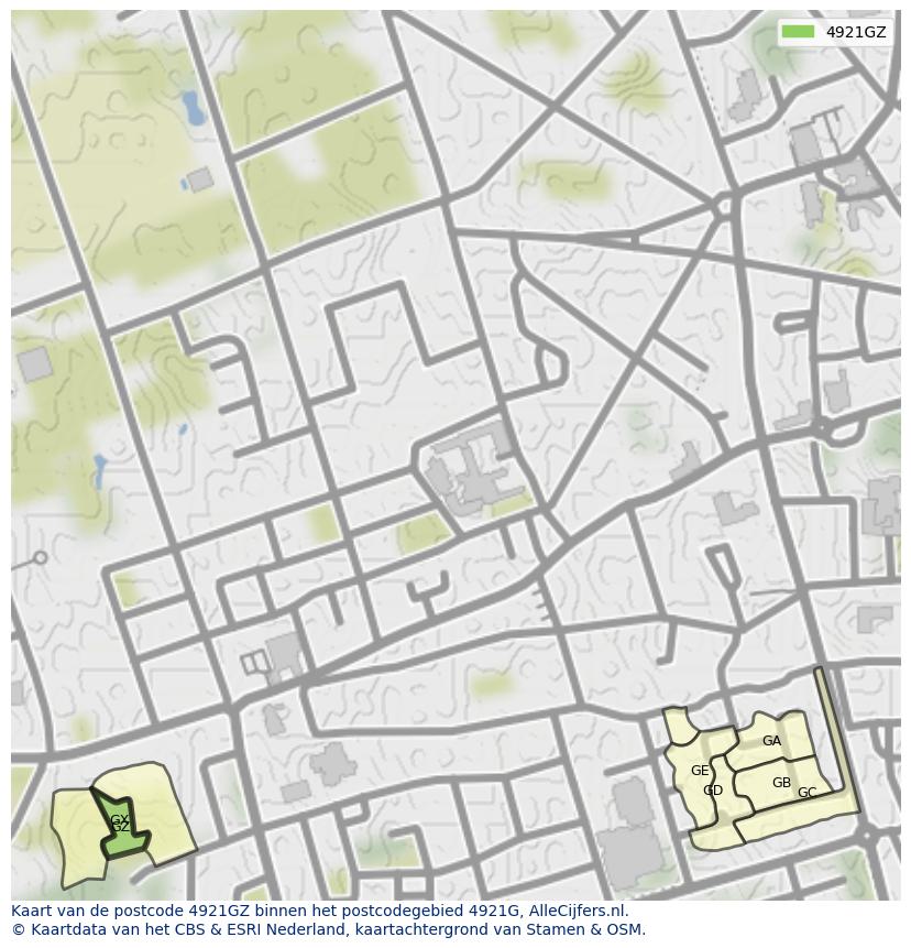 Afbeelding van het postcodegebied 4921 GZ op de kaart.