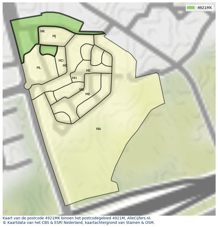 Afbeelding van het postcodegebied 4921 MK op de kaart.