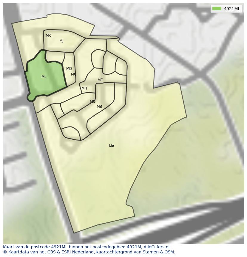 Afbeelding van het postcodegebied 4921 ML op de kaart.