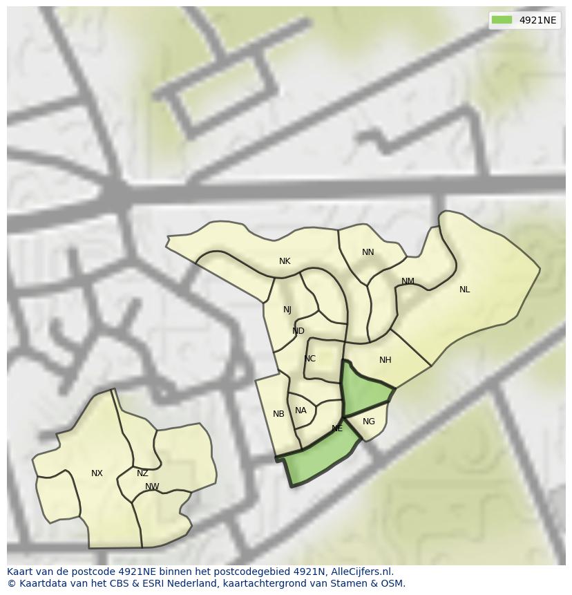 Afbeelding van het postcodegebied 4921 NE op de kaart.