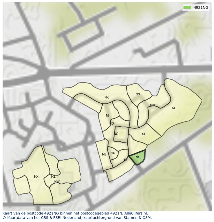 Afbeelding van het postcodegebied 4921 NG op de kaart.