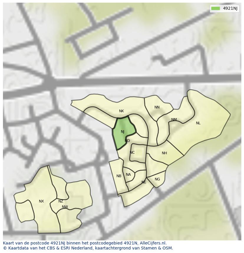 Afbeelding van het postcodegebied 4921 NJ op de kaart.