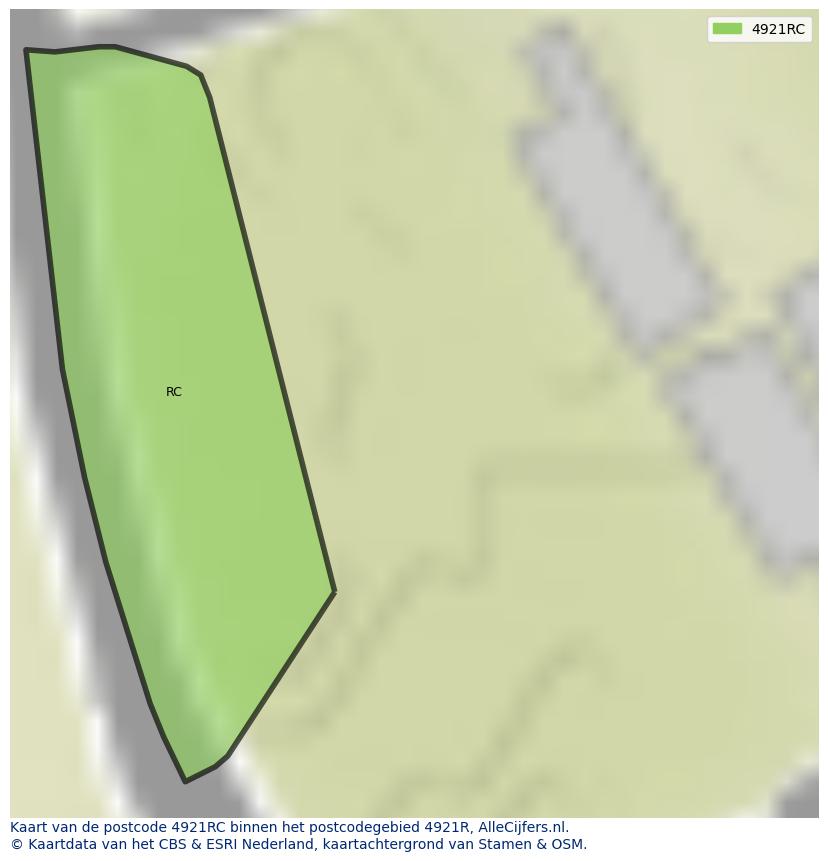 Afbeelding van het postcodegebied 4921 RC op de kaart.