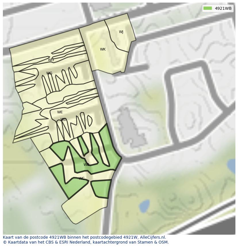 Afbeelding van het postcodegebied 4921 WB op de kaart.
