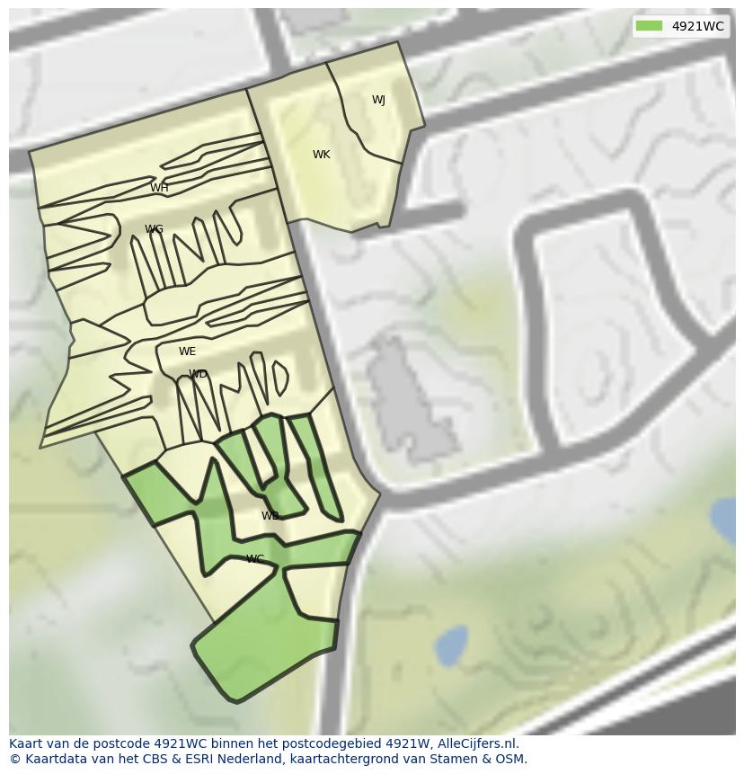Afbeelding van het postcodegebied 4921 WC op de kaart.