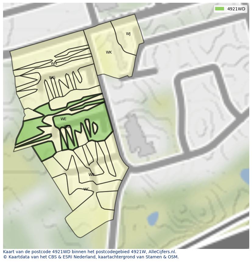 Afbeelding van het postcodegebied 4921 WD op de kaart.