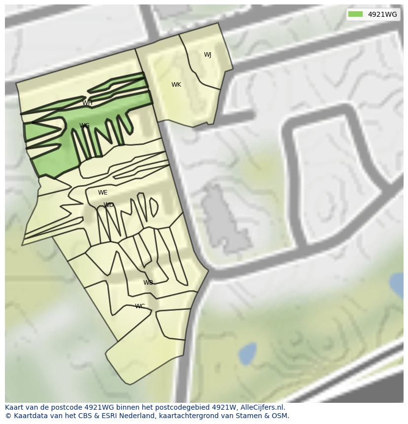 Afbeelding van het postcodegebied 4921 WG op de kaart.