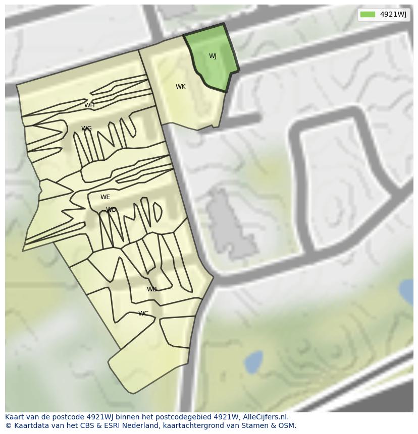 Afbeelding van het postcodegebied 4921 WJ op de kaart.