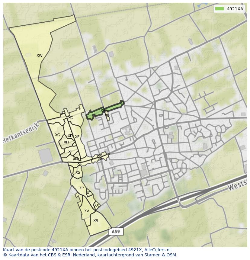 Afbeelding van het postcodegebied 4921 XA op de kaart.
