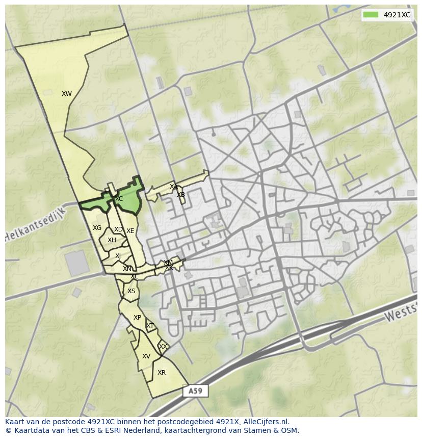 Afbeelding van het postcodegebied 4921 XC op de kaart.