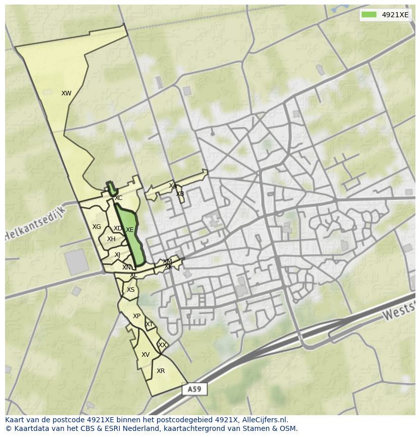 Afbeelding van het postcodegebied 4921 XE op de kaart.