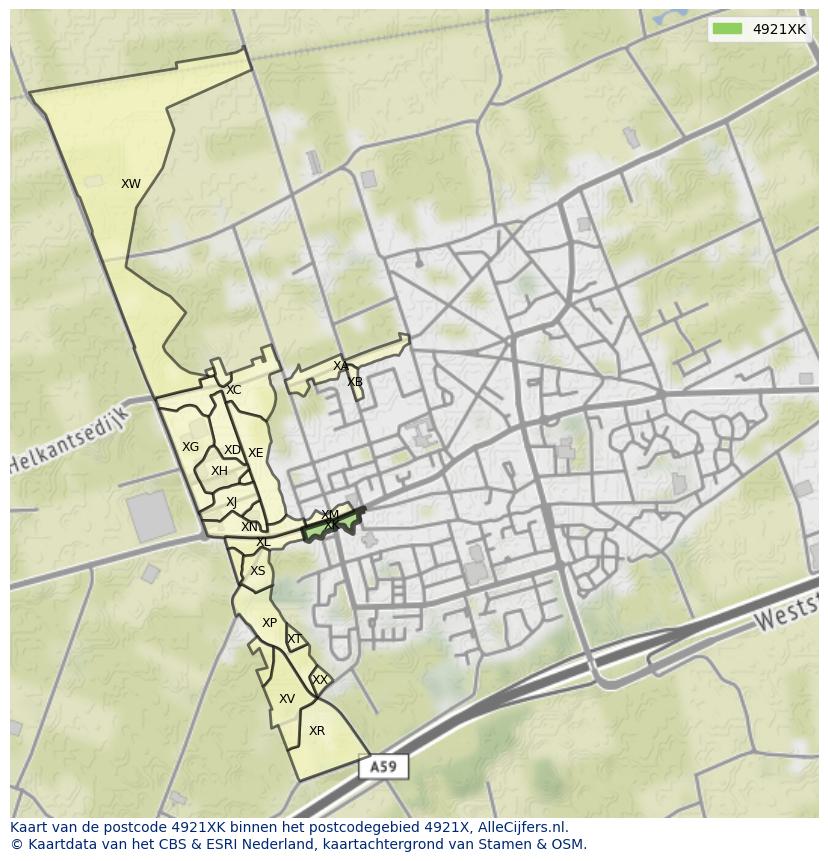 Afbeelding van het postcodegebied 4921 XK op de kaart.