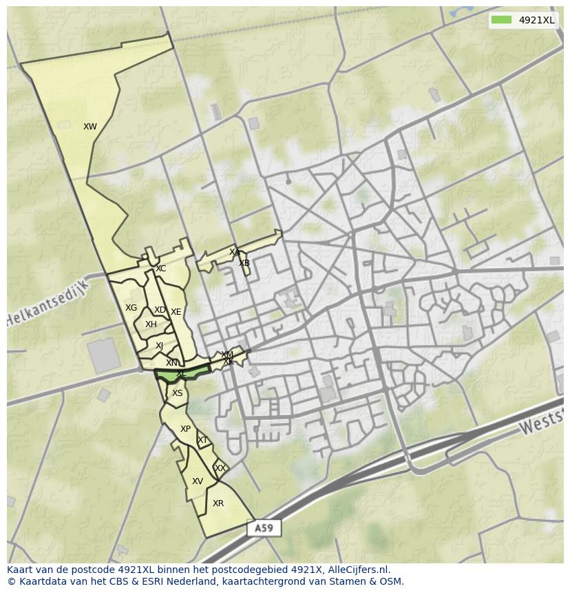 Afbeelding van het postcodegebied 4921 XL op de kaart.