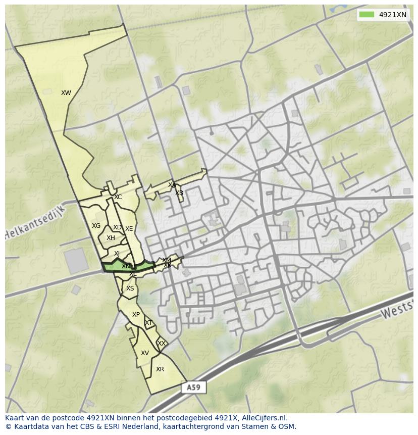 Afbeelding van het postcodegebied 4921 XN op de kaart.