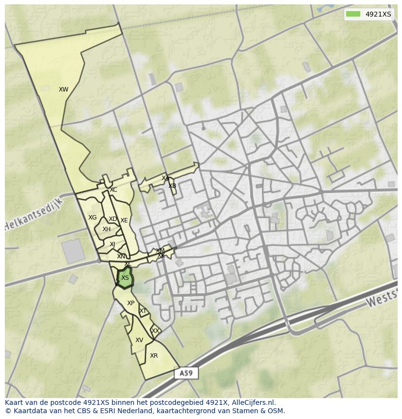 Afbeelding van het postcodegebied 4921 XS op de kaart.