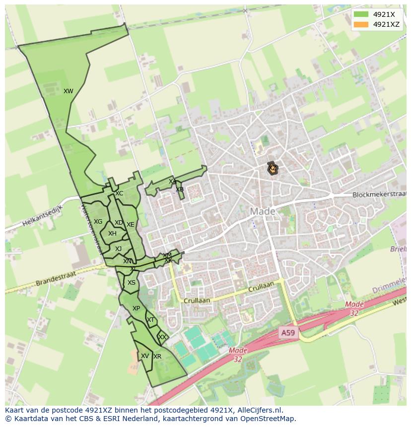 Afbeelding van het postcodegebied 4921 XZ op de kaart.