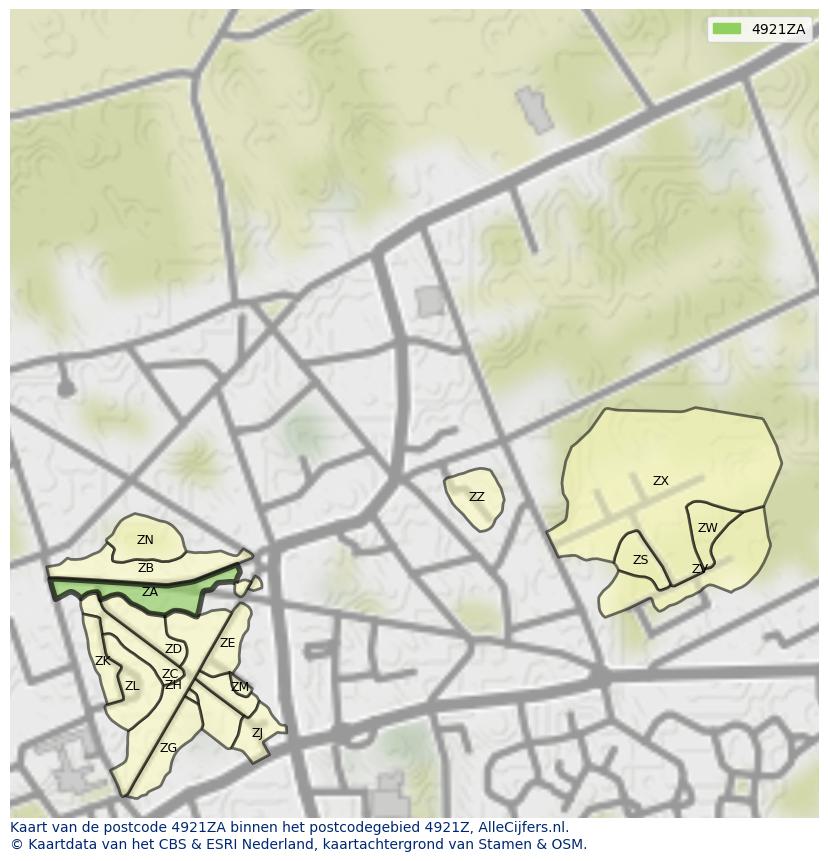 Afbeelding van het postcodegebied 4921 ZA op de kaart.