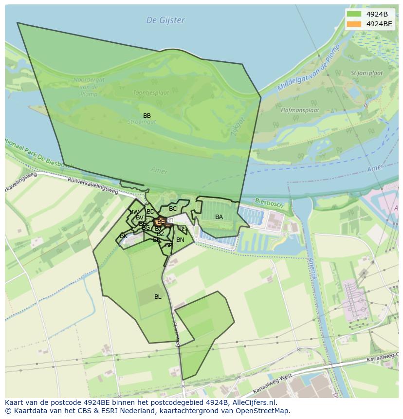 Afbeelding van het postcodegebied 4924 BE op de kaart.