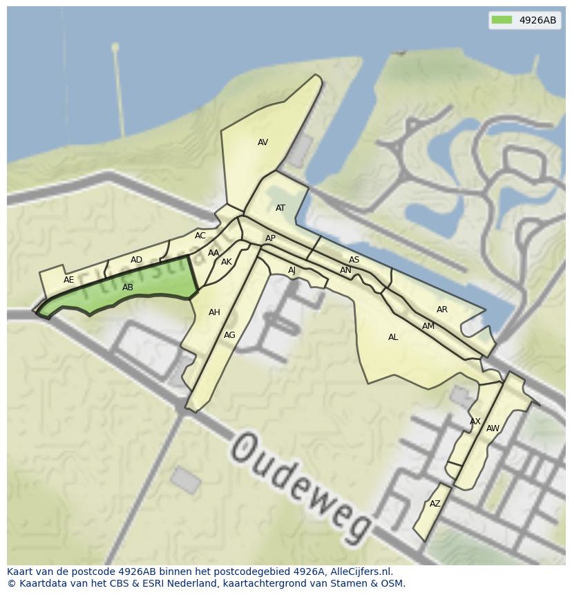 Afbeelding van het postcodegebied 4926 AB op de kaart.