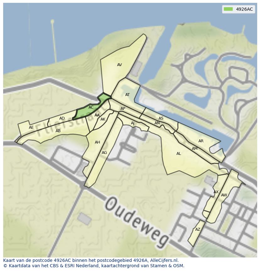 Afbeelding van het postcodegebied 4926 AC op de kaart.
