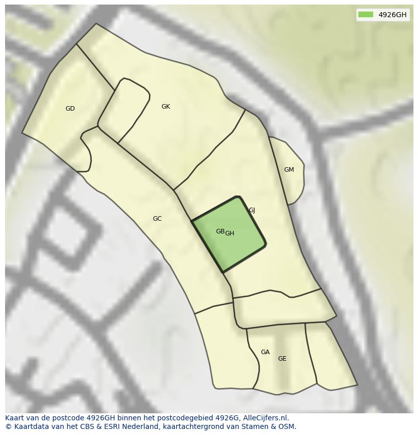 Afbeelding van het postcodegebied 4926 GH op de kaart.