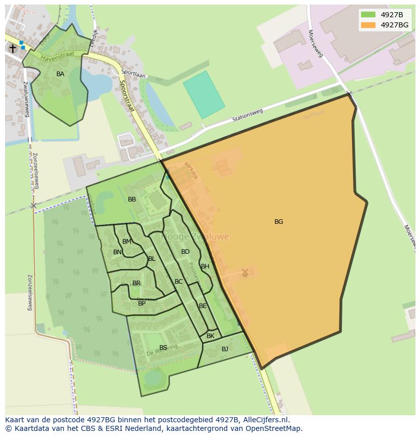 Afbeelding van het postcodegebied 4927 BG op de kaart.