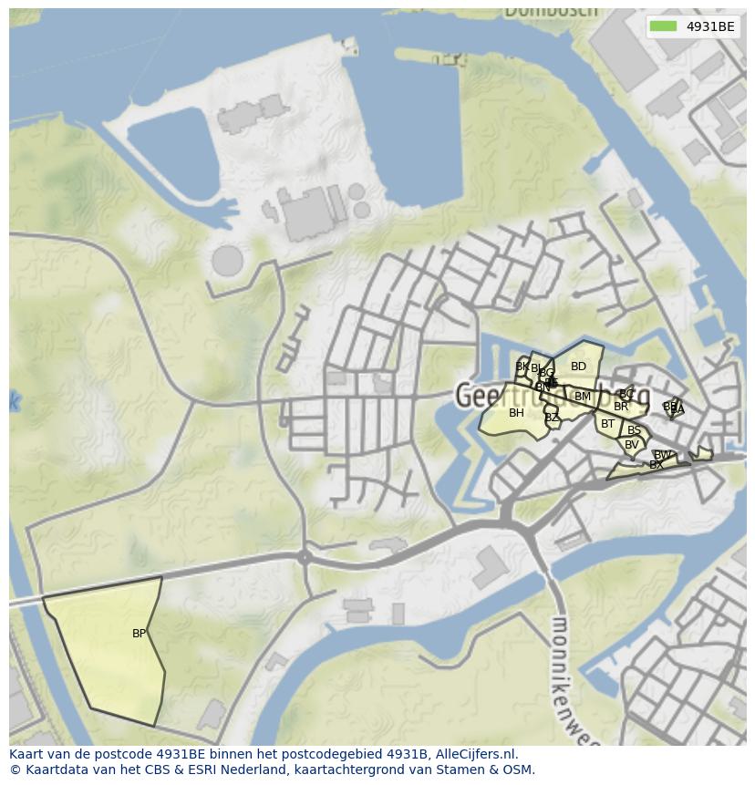 Afbeelding van het postcodegebied 4931 BE op de kaart.