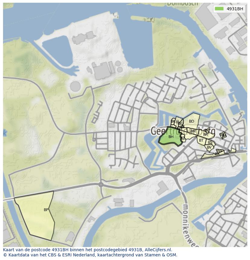 Afbeelding van het postcodegebied 4931 BH op de kaart.