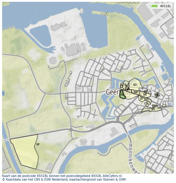 Afbeelding van het postcodegebied 4931 BL op de kaart.