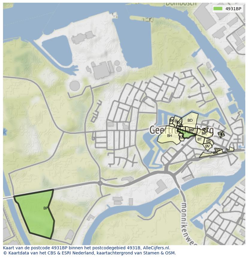 Afbeelding van het postcodegebied 4931 BP op de kaart.