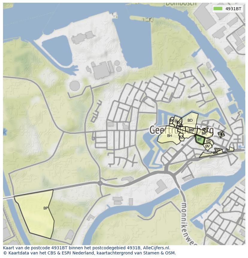 Afbeelding van het postcodegebied 4931 BT op de kaart.