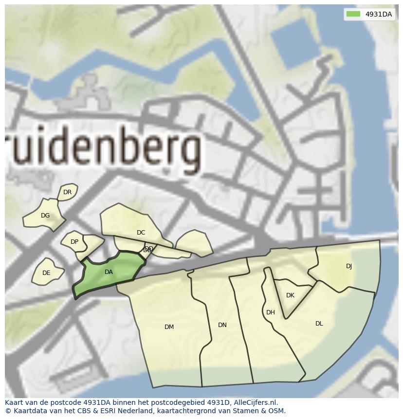 Afbeelding van het postcodegebied 4931 DA op de kaart.