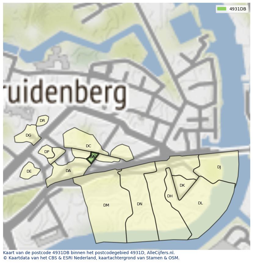 Afbeelding van het postcodegebied 4931 DB op de kaart.