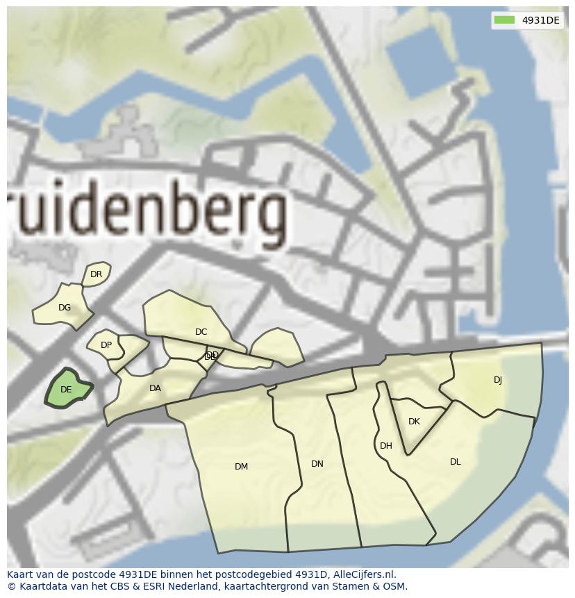 Afbeelding van het postcodegebied 4931 DE op de kaart.