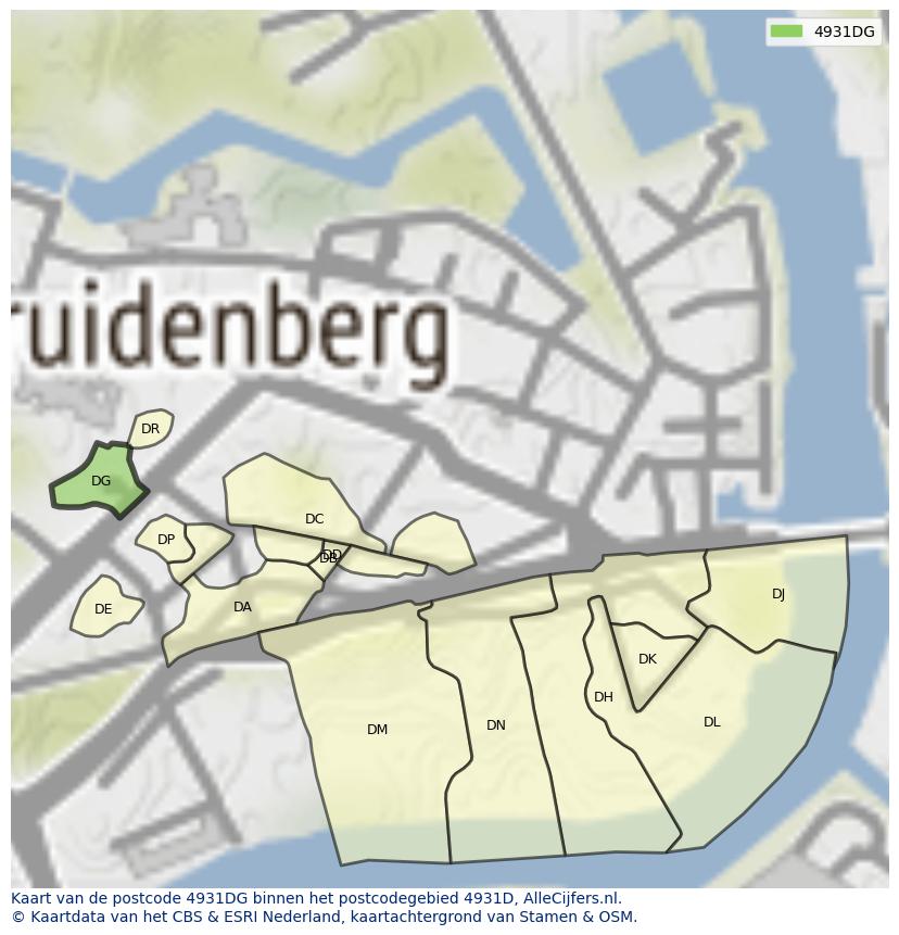 Afbeelding van het postcodegebied 4931 DG op de kaart.