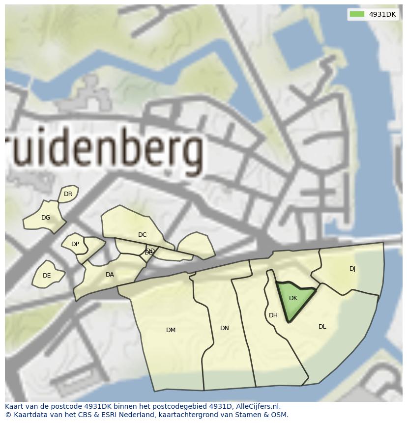 Afbeelding van het postcodegebied 4931 DK op de kaart.