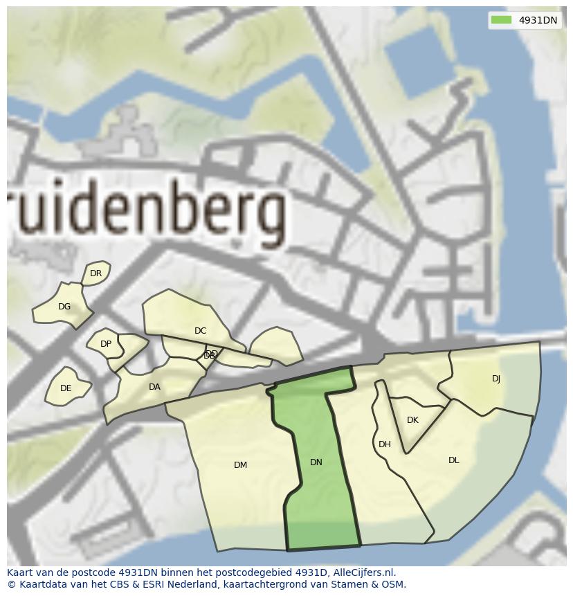 Afbeelding van het postcodegebied 4931 DN op de kaart.